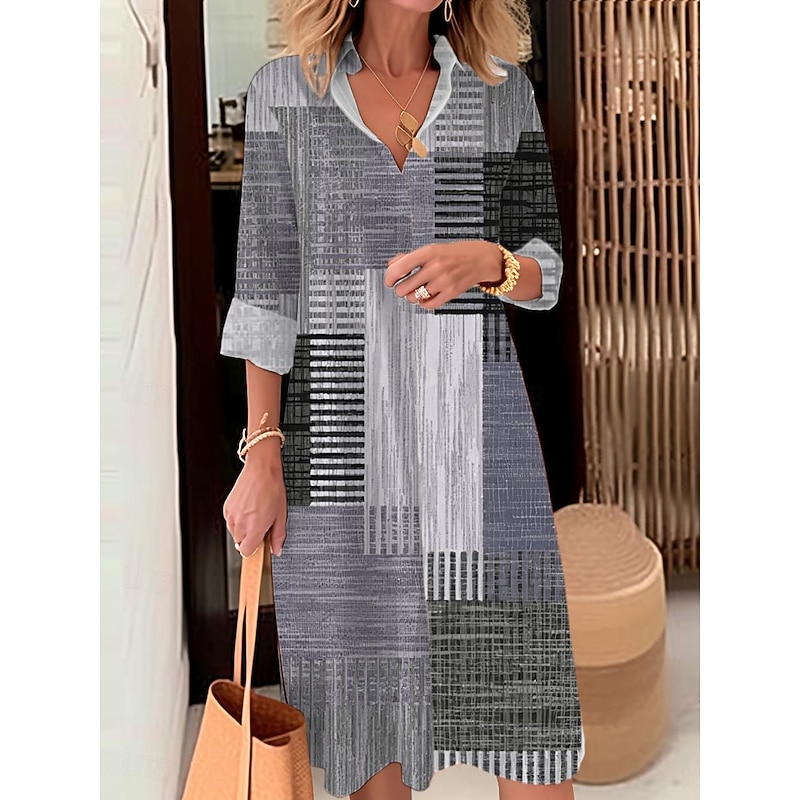 Women's Midi Dress Shirt Dress Casual Dress Outdoor Office Daily Fashion Modern Shirt Collar Button Pocket Long Sleeve Fall Winter Loose Fit Plaid Striped 6