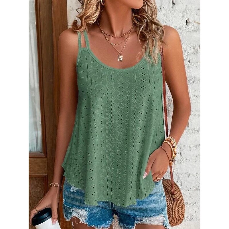 Women's Camisole Tank Top Casual Cut Out Sleeveless Regular Tops U Neck Vacation Daily White Pink Blue Green Summer2