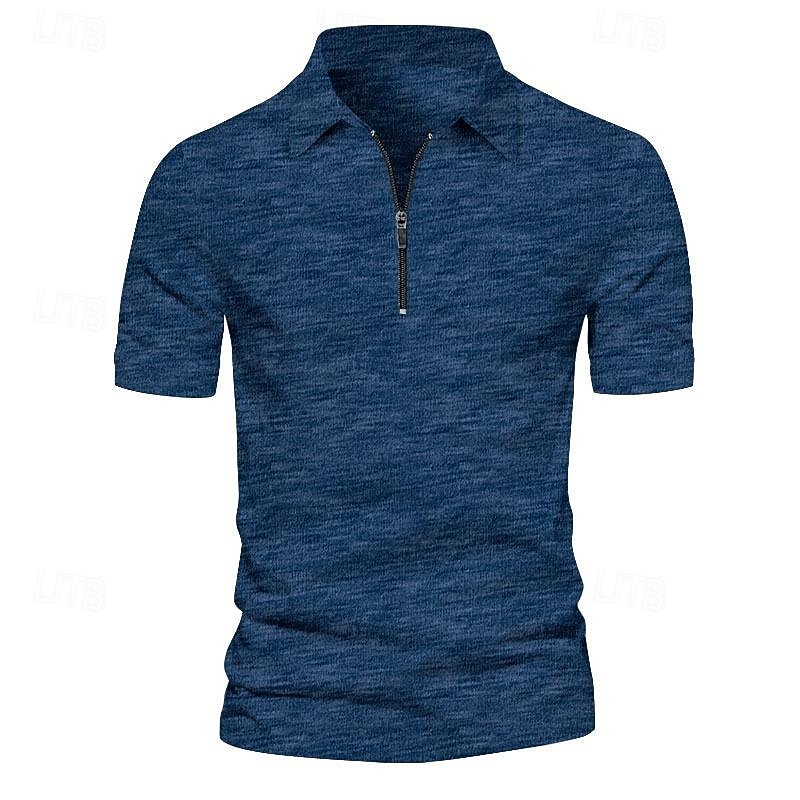 Men's Quarter Zip Polo Golf Shirt Daily Holiday Turndown Short Sleeve Fashion Basic Plain Spring & Summer Regular Fit Light Green Navy Blue Blue Orange Quarter Zip Polo3
