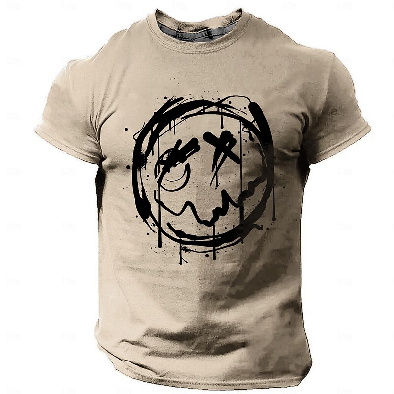 Men's Graphic Funny Smile Face T Shirt Short Sleeve T shirt 3D Print Crew Neck Shirt Fashion Designer Daily Black Green Khaki Spring & Summer Clothing Apparel S M L XL XXL XXXL