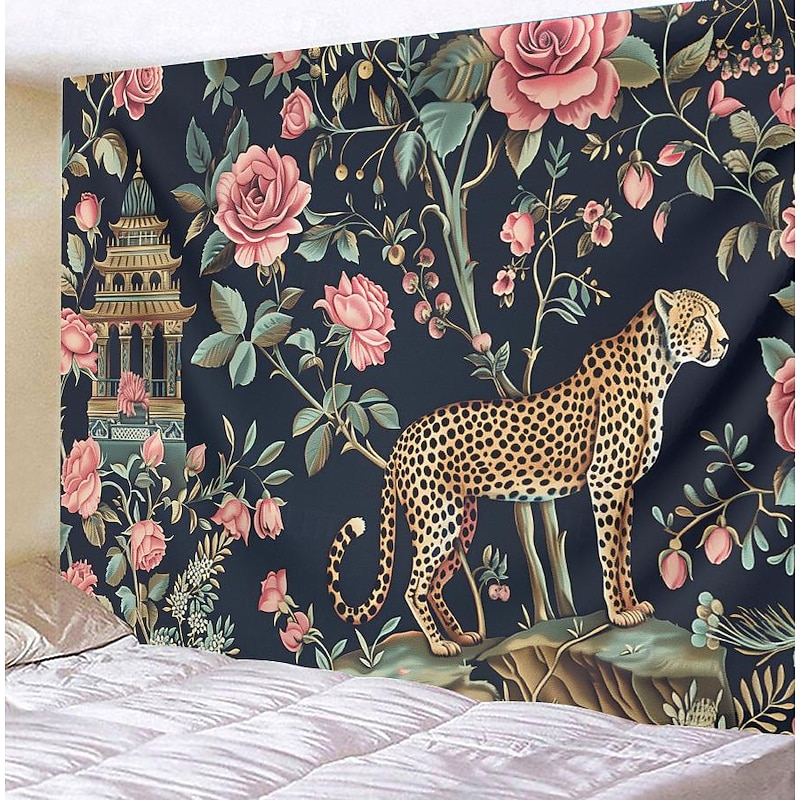 Tropical Forest Leopard Hanging Tapestry Wall Art Large Tapestry Mural Decor Photograph Backdrop Blanket Curtain Home Bedroom Living Room Decoration3