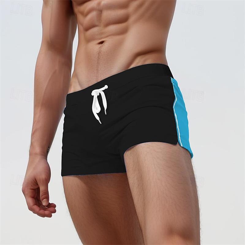 Men's Swim Trunks Swim Shorts Board Shorts Drawstring Elastic Waist Color Block Comfort Quick Dry Short Holiday Beach Weekend Fashion Casual Black Micro-elastic