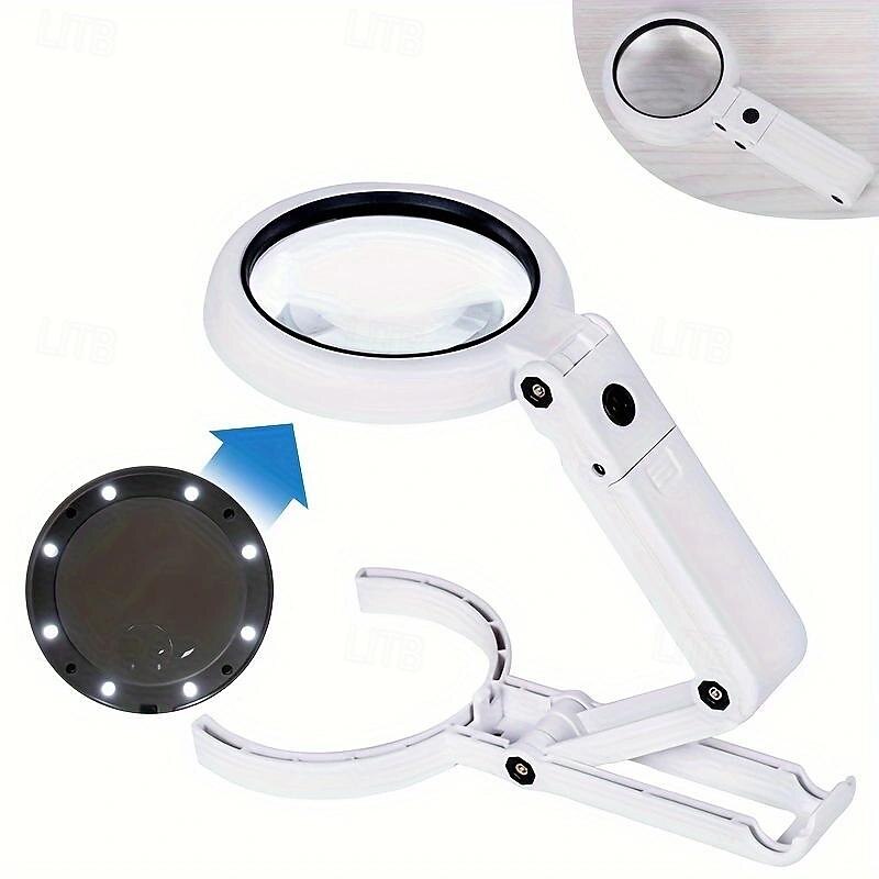 1pc 5X 11X Magnification Support USB Charging With Eight LED Lights Handheld Bracket Type Desktop Magnifier Reading Repair Appreciation Multi-purpose3
