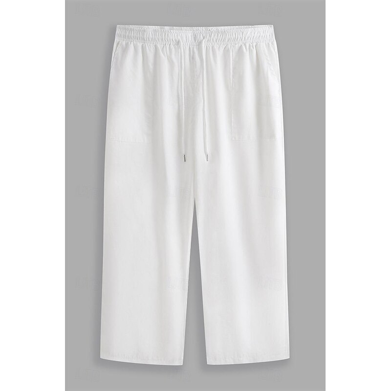 Men's Shorts Linen Shorts Summer Shorts Capri Pants Pocket Drawstring Elastic Waist Plain Comfort Breathable Calf-Length Casual Daily Holiday Simple Classic Style Black White2