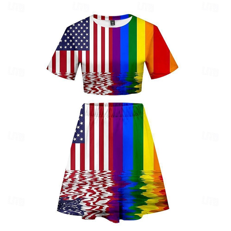 Rainbow Halloween Skirt Outfits T-shirt LGBT LGBTQ Carnival Costume Cosplay Adults' Women's Masquerade Pride Parade Pride Month Easy Halloween Costumes Dress Up3