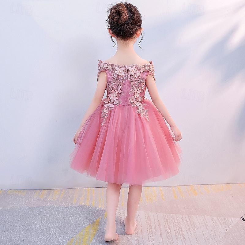 Toddler Girls' Flower Girl Dress Party Dress Sequin 3/4 Length Sleeve Performance Wedding Party Mesh Cute Princess Polyester Above Knee Sheath Dress Tulle Dress Summer Spring Fall 3-7 Years White4