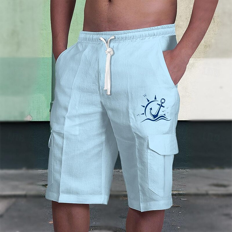 Sailing Anchor Men's Shorts Summer Hawaiian Shorts Casual Shorts Side Pockets Drawstring Elastic Waist Breathable Soft Short Daily Holiday Bottoms
