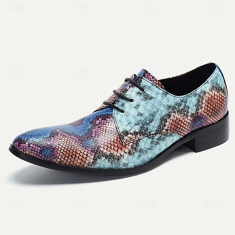 Men's Dress Shoes Dress Shoes Snakeskin Shoes Leather Italian Full-Grain Cowhide Comfortable Slip Resistant Lace-up Blue3