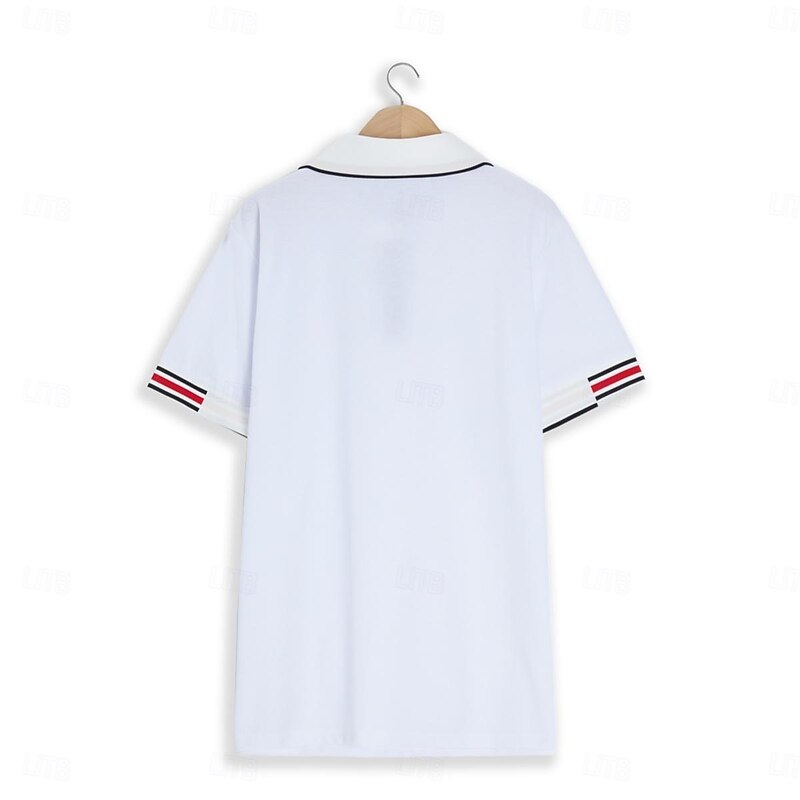 Men's Golf Shirt Golf Polos Shirts Work Business Ribbed Polo Collar Classic Short Sleeve Basic Modern Solid Color Color Block Patchwork Buttons Spring & Summer Regular Fit White Golf Shirt3