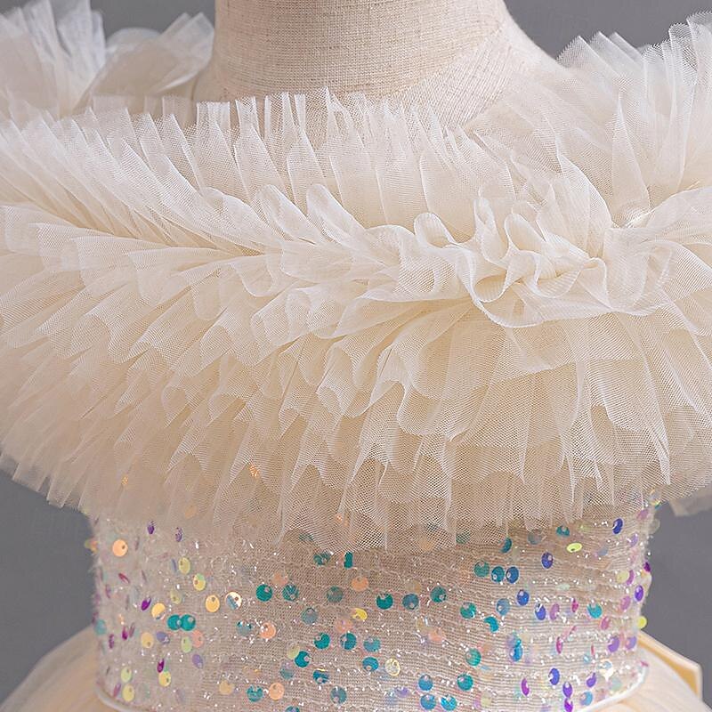 Kids Girls' Flower Girl Dress Party Dress Sequin Sleeveless Wedding Party Special Occasion Sequins Ruched Zipper Adorable Sweet Cotton Polyester Asymmetrical Party Dress Summer Spring Fall 4-13 Years3