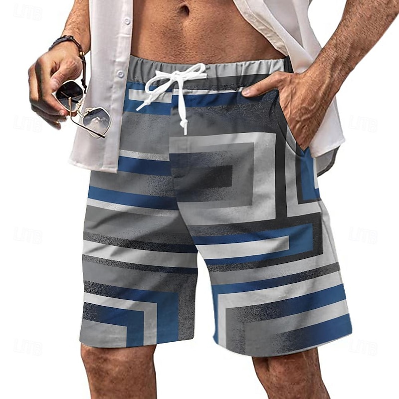 Men's Color Block Stripe Patchwork Swim Shorts Board Shorts Swimming Trunks Mid Waist Fashion Streetwear Designer Casual Daily Holiday Pocket Drawstring Elastic Waist Designer Clothing Apparel