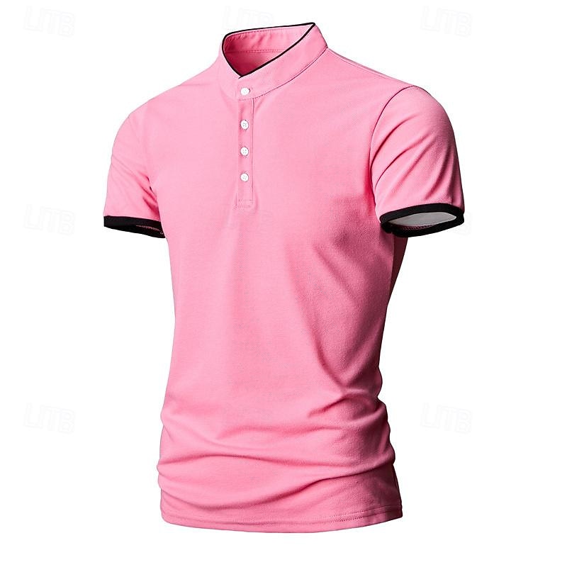 Men's Golf Shirt Golf Polo Work Casual Stand Collar Short Sleeve Basic Modern Color Block Patchwork Button Spring & Summer Regular Fit Black White Pink Red Navy Blue Blue Golf Shirt2