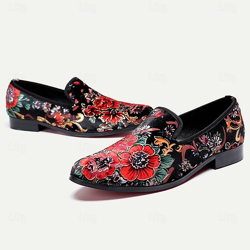 Men's Loafers & Slip-Ons Dress Loafers Leather Suede Comfortable Slip Resistant Loafer Black / Red3