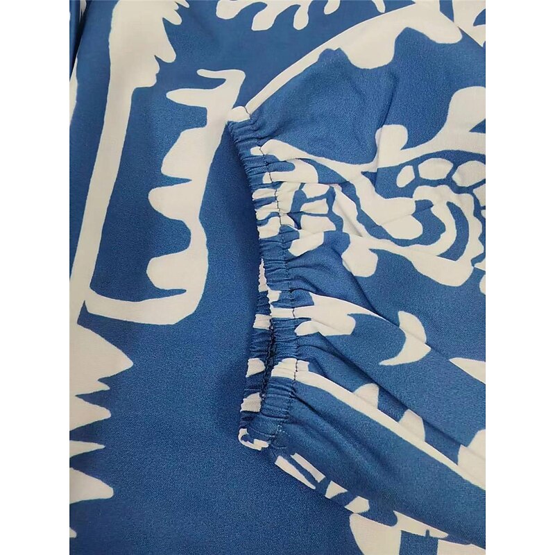 Women's Casual Dress Graphic Ruffle Print V Neck Long Dress Maxi Dress Ethnic Casual Daily Vacation 3/4 Length Sleeve Summer3