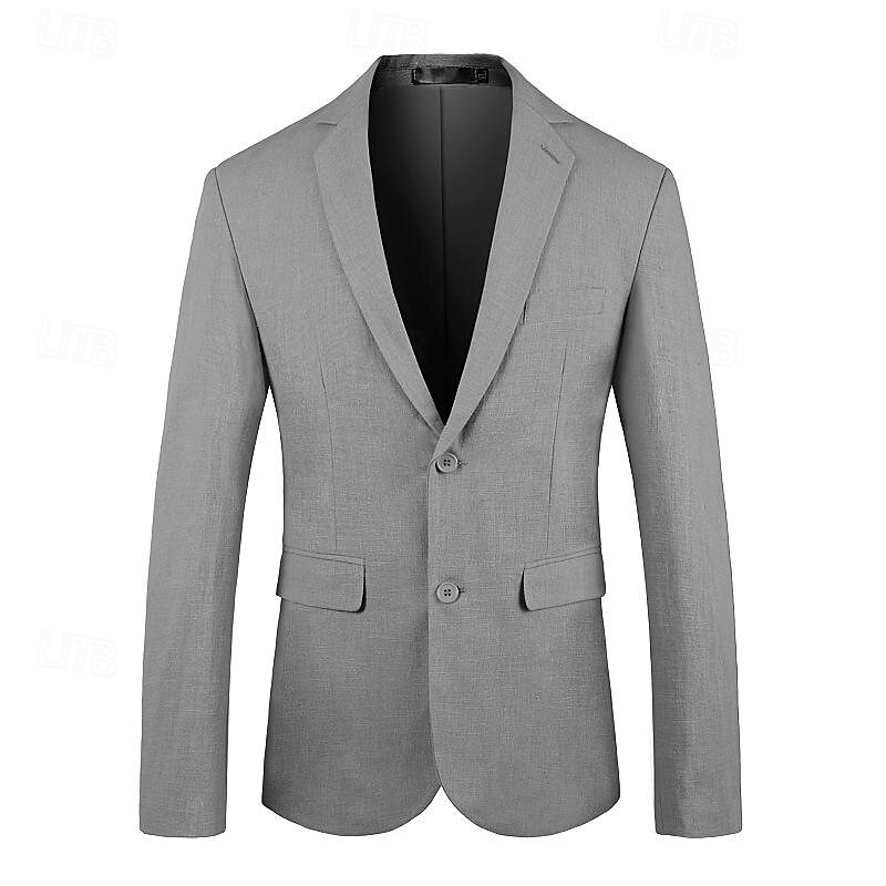 All Linen Jacket Linen Blazer Blazer Wedding Party Bachelor's Party Sweet All Seasons Linen Solid / Plain Color Basic Casual Single Breasted Two-button Blazer Black Blue khaki Grey2