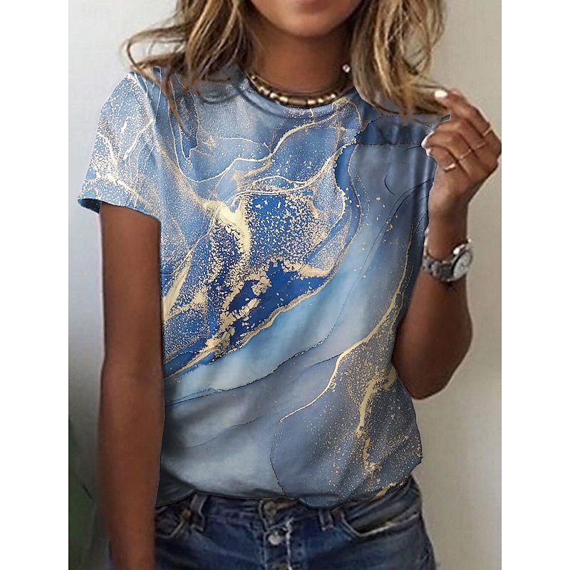 Women's T Shirt Tie Dye Fashion Short Sleeve Round Neck Regular Tops Daily Weekend Print Yellow Red Navy Blue Blue Green Summer