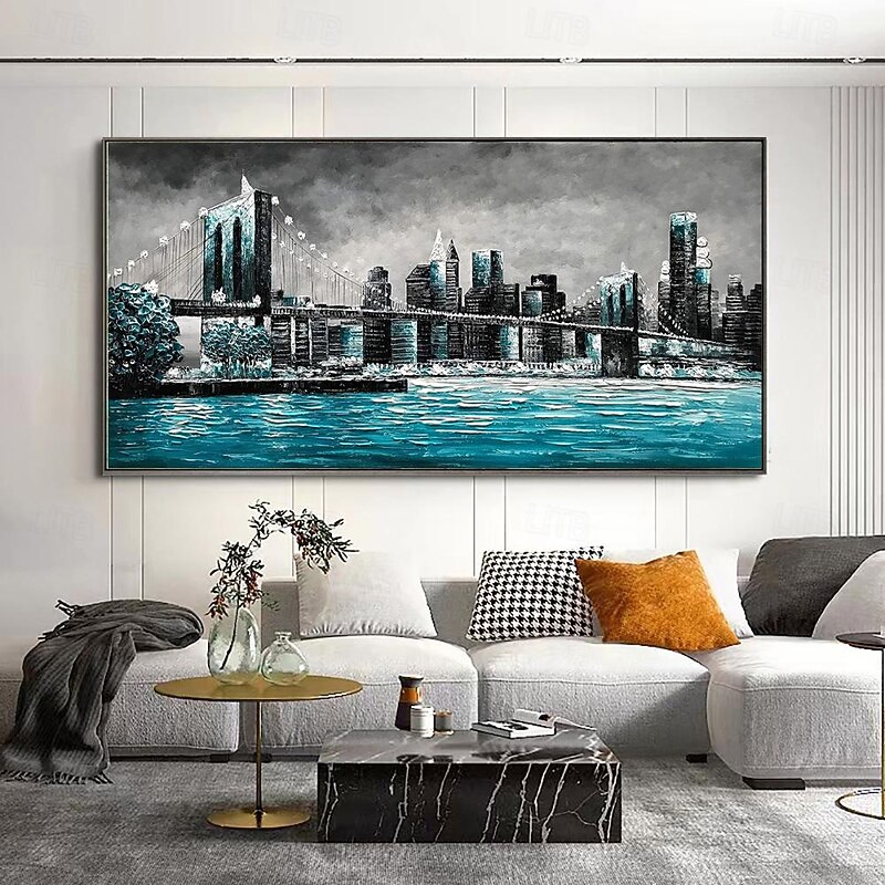 Handmade Oil Painting Canvas Wall Art Decoration Retro Style City Bridge Architecture Landscape  for Living Room Home Decor Rolled Frameless Unstretched Painting2