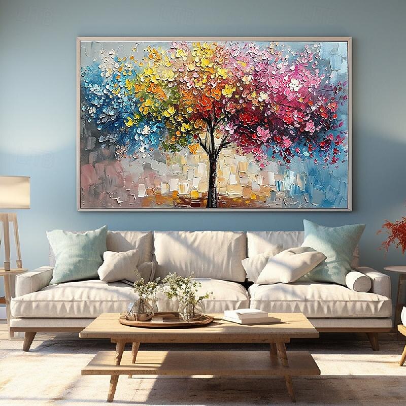Colorful Trees Oil Painting on Canvas Large hand painted Wall Art Abstract Forest oil painting Wall Art landscape oil Painting Modern floral tree paintings for Living Room Home Decor Gift3