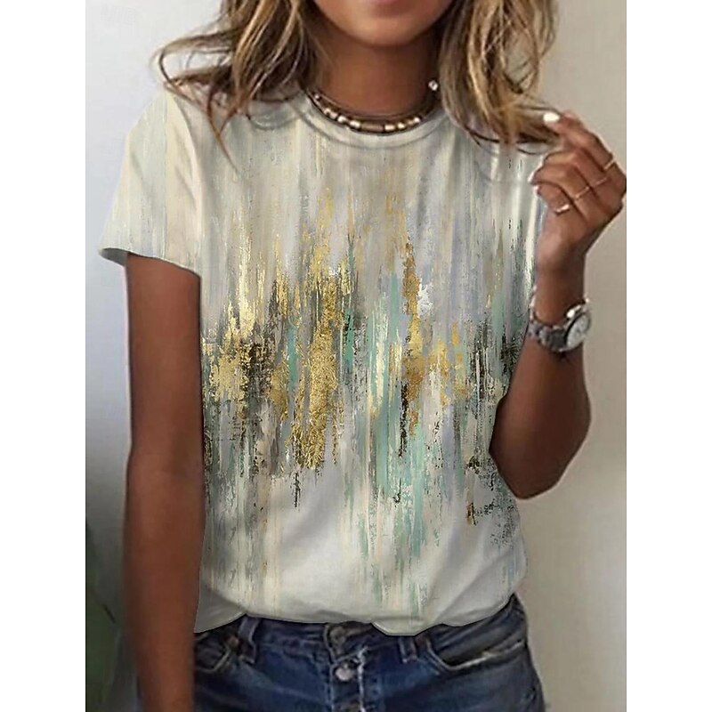 Women's T Shirt Tie Dye Fashion Short Sleeve Round Neck Regular Tops Daily Weekend Print Yellow Red Navy Blue Blue Green Summer3