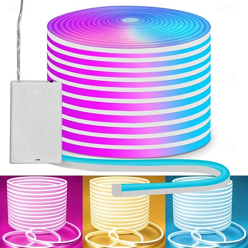 5V USB Waterproof Neon Strip Light 2M 6.5ft Battery Box Power Supply Neon Rope Light 240LED Waterproof IP65 Neon Light LED Light Strip Suitable for Bedrooms TV Backlight Cabinets