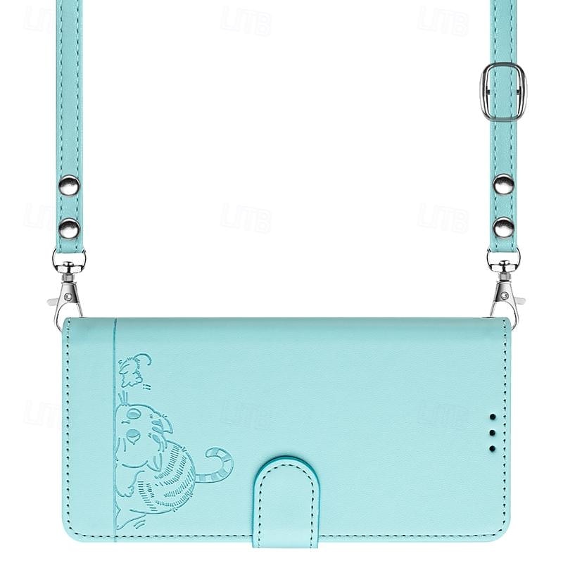 Phone Case For Samsung Galaxy S25 S24 S23 S23 FE S22 S21 Ultra Plus A55 5G A35 5G A25 A15 Back Cover with Stand Holder Magnetic with Lanyard Cat Retro TPU PU Leather3