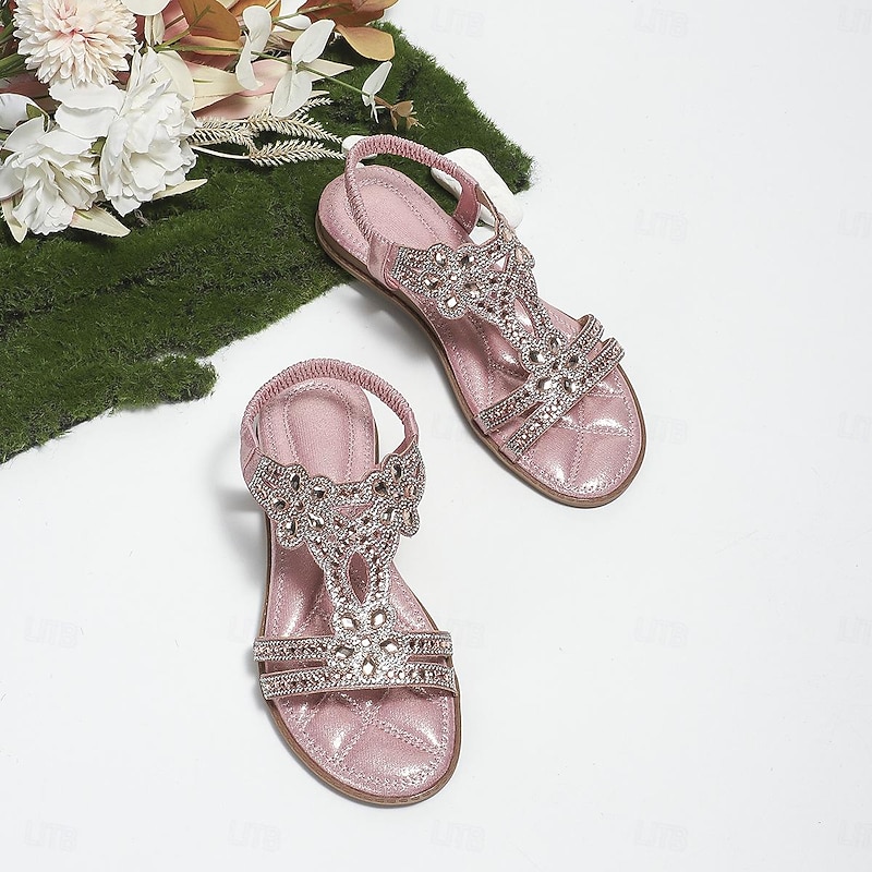 Women's Silver Rhinestone T-Strap Sandals – Boho Flat Wedding Flip Flops for Brides, Beach Ceremonies, and Summer Vacations 36