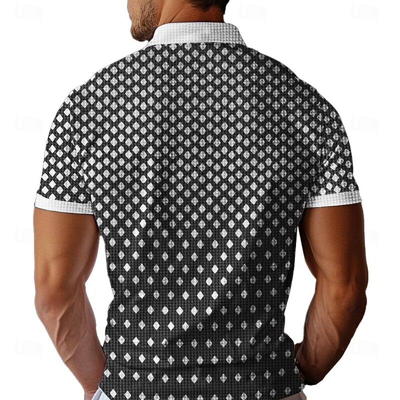 Men's Geometric Gradient Waffle Polo Shirts Polo Shirts Short Sleeve Polo Shirts Turndown Business Casual Outdoor Vacation Streetwear 3D Print Summer Black2