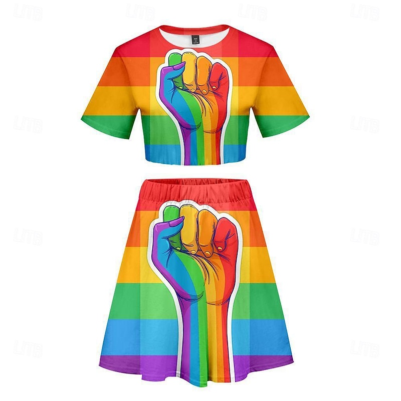 Rainbow Halloween Skirt Outfits T-shirt LGBT LGBTQ Carnival Costume Cosplay Adults' Women's Masquerade Pride Parade Pride Month Easy Halloween Costumes Dress Up4