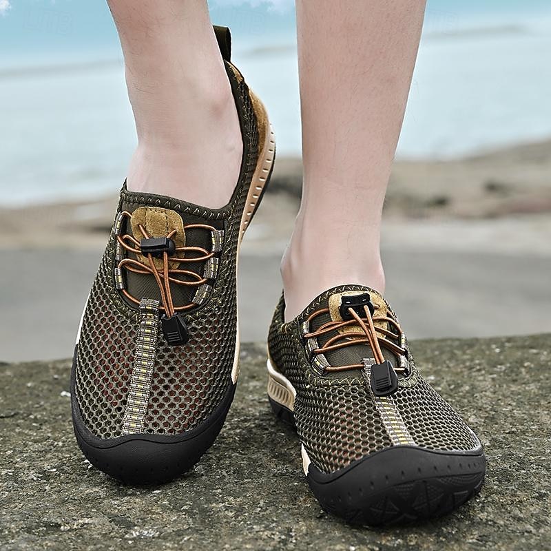 Men's Breathable Mesh Outdoor Walking Shoes with Elastic Lace and Anti-Slip Sole, Lightweight Quick-Dry Sneakers for Hiking, Fishing and Summer Travel4