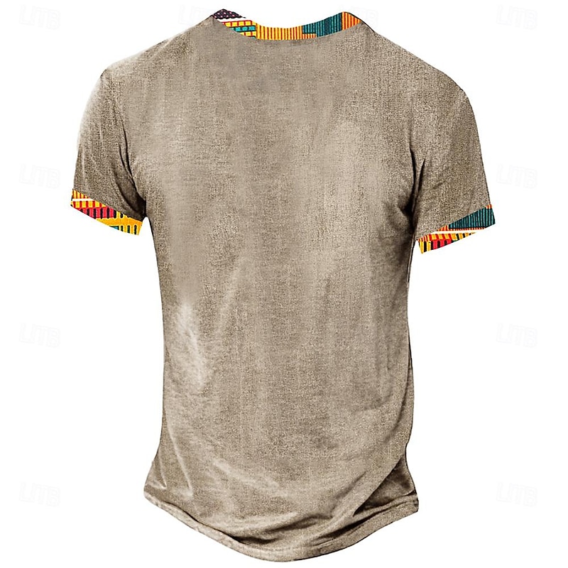 Men's Tribal Bandana Print T Shirt Henley Shirt Short Sleeve 3D Print Designer Ethnic Casual Daily Summer Spring Yellow Green Khaki Henley Henley T-Shirt2