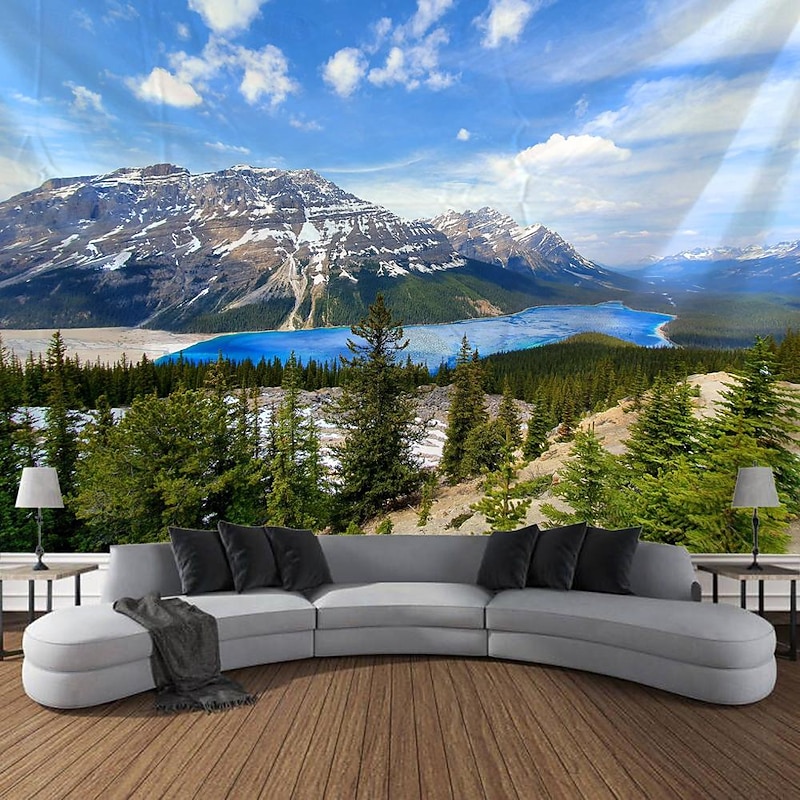 Mountain River Nature Scenery Hanging Tapestry Wall Art Large Tapestry Mural Decor Photograph Backdrop Blanket Curtain Home Bedroom Living Room Decoration3