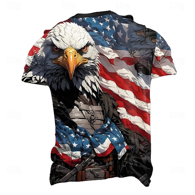 Graphic Star American US Flag Eagle Designer Retro Vintage Men's 3D Print T shirt Tee Henley Shirt Street Casual Daily American Independence Day Rainbow Short Sleeve Henley Summer Spring S-3XL3