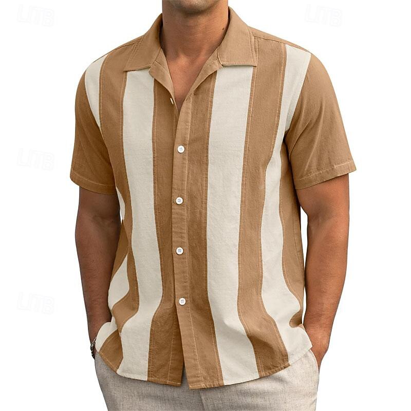 Men's Shirt Summer Shirt Casual Shirt Beach Shirt Button Up Shirt Striped Shirts Black Green khaki Short Sleeve Stripes Camp Collar Vacation Hawaiian Clothing Apparel Fashion Casual Comfortable4