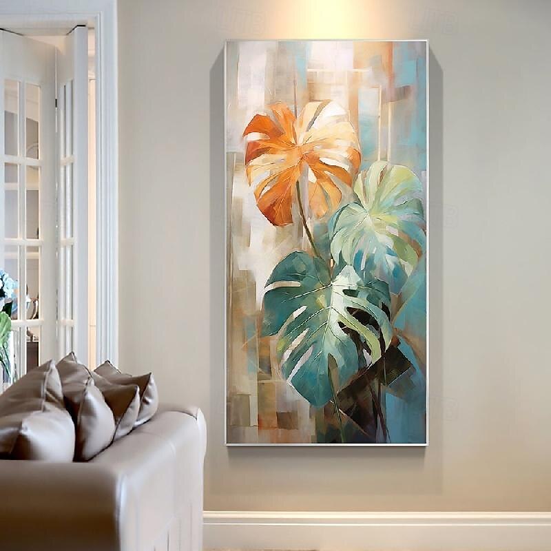 Green Leaf Oil Painting on Canvas Large handmade Wall Art Abstract Planting  Art Minimalist Art Custom Painting Modern artwork for Living Room bedroom wall Decor Gift