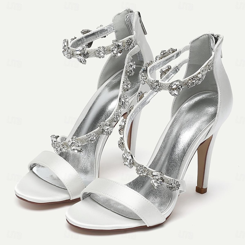 Women's Navy Satin Bridal Stiletto Heels with Rhinestone Embellishments - Elegant Wedding Shoes for Formal and Cocktail Occasions3