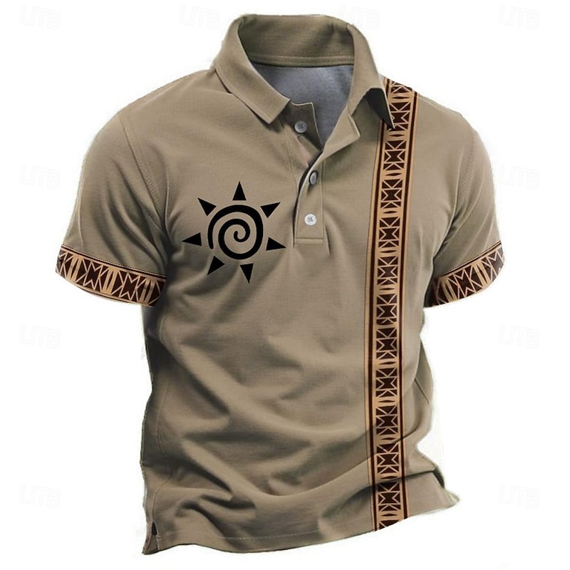 Men's Tribal Polo Shirts Golf Shirt Short Sleeve Polo Shirts Collared Shirts Vacation Wear Party Outfits Buttons 3D Print Summer Spring Black Green Khaki