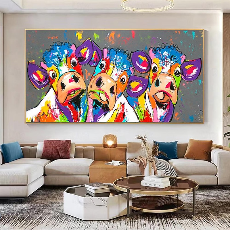 Mintura Handmade Abstract Cow Aniamls Oil Paintings On Canvas Wall Art Decoration Modern Cartoon Picture For Home Decor Rolled Frameless Unstretched Painting3