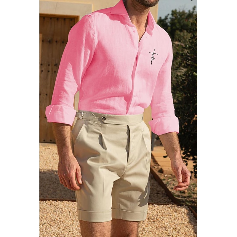 Men's Shirt White Cotton Shirt Casual Shirt Cotton Shirt Cross Vacation Hawaiian Black White Pink Gray Long Sleeve Lapel Spring &  Fall Clothing Apparel Button-Down3