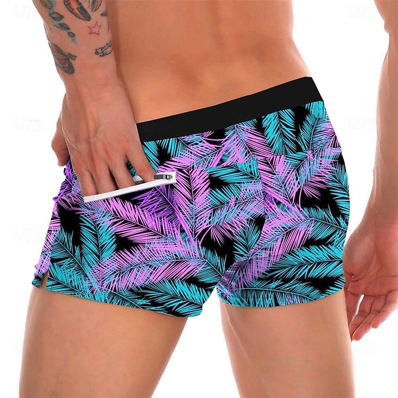 Men's Leaf Tropical Plants Swim Trunks Swim Shorts Board Shorts Mid Waist Fashion Designer Surfing Holiday Beach Drawstring Pocket Elastic Waist Designer Clothing Apparel2