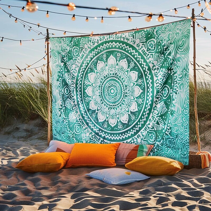 Mandala Bohemian Blue Green Hanging Tapestry Wall Art Large Tapestry Mural Decor Photograph Backdrop Blanket Curtain Home Bedroom Living Room Decoration4