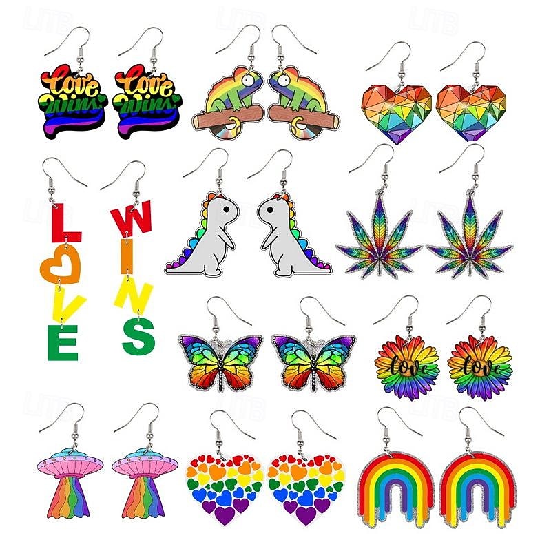 LGBT Love Wins Rainbow Pride Moon Butterfly Sunflower Dinosaur Love Lizard Earrings