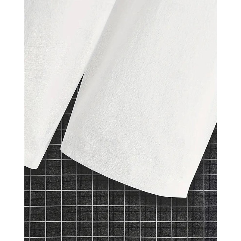 Men's Shirt Casual Shirt Cotton Shirt Plain Hawaiian Holiday Black White Khaki Long Sleeve Band Collar Spring &  Fall Clothing Apparel Lace up4