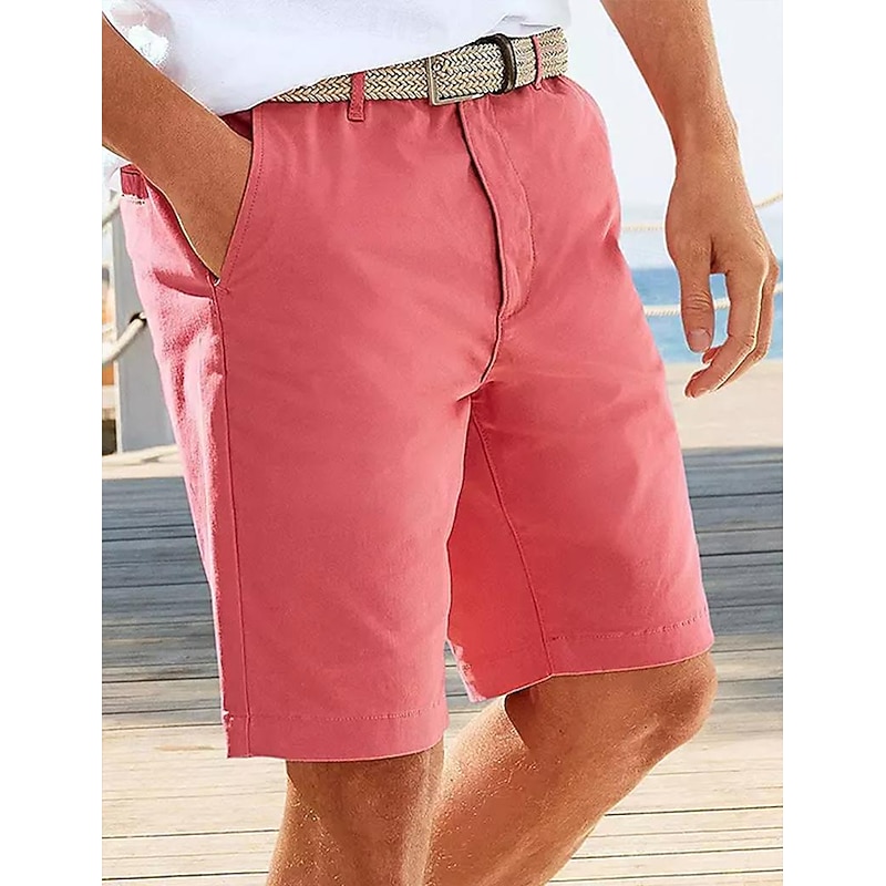 Men's Shorts Dress Shorts Work Shorts Casual Shorts Golf Shorts Pocket Straight Leg Solid Colored Comfort Wearable Knee Length Outdoor Daily Streetwear Stylish Pink Navy Blue4