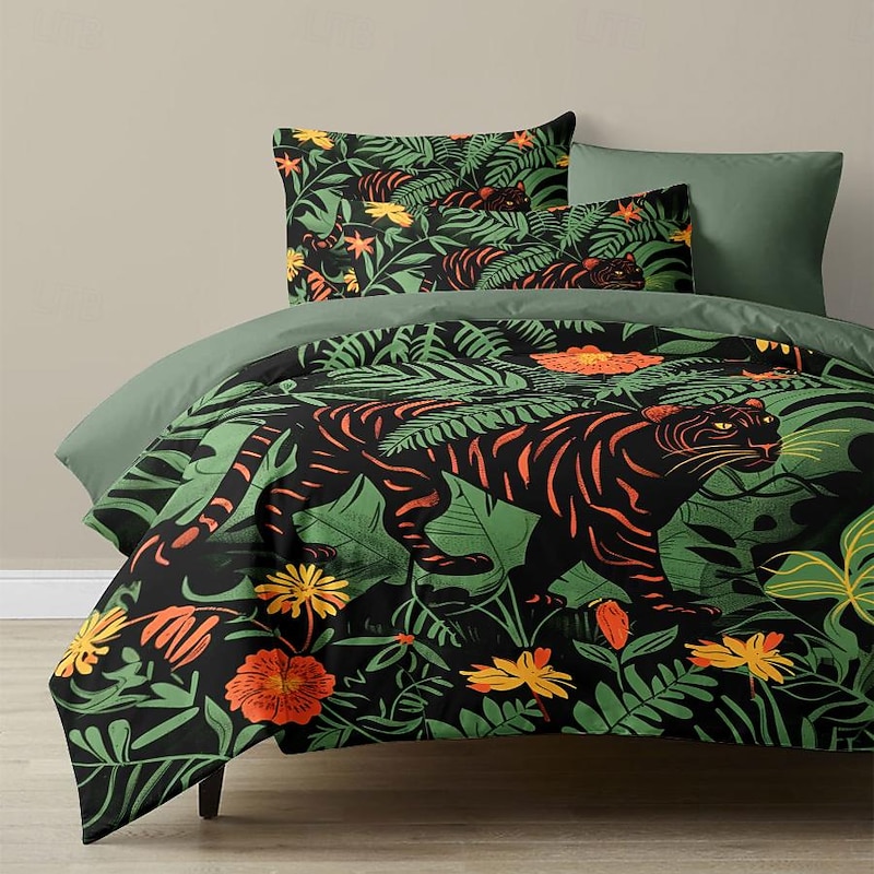 Tropical Plant Vines Thick Felt Square Bed Duvet Cover Bed Set 2-piece Set 3-piece Set Lightweight Soft Short Plush Set