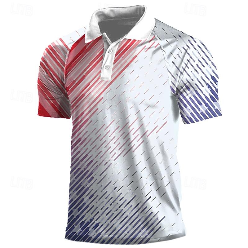 American Independence Day Men's Veterans Patriotic Sports Polo Shirts Golf Shirt Short Sleeve Polo Shirts Collared Shirts Casual Streetwear Vacation Wear Party Outfits 3D Print Buttons Spring & Summer4