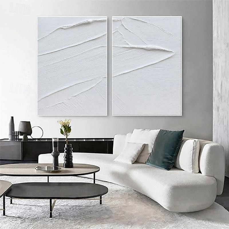 Hand painted pattle knife white Oil Painting handmade Textured artwork painting Canvas Art White Abstract Art Scene Painting Modern painting for Living Room Wall Decor