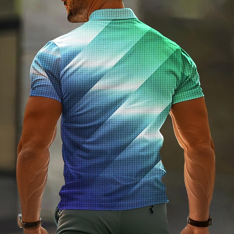 Men's Graphic Golf Shirt Short Sleeve Polo Shirts Collared Shirts Vacation Wear Rave Wear Party Outfits Buttons 3D Print Summer Spring Green2