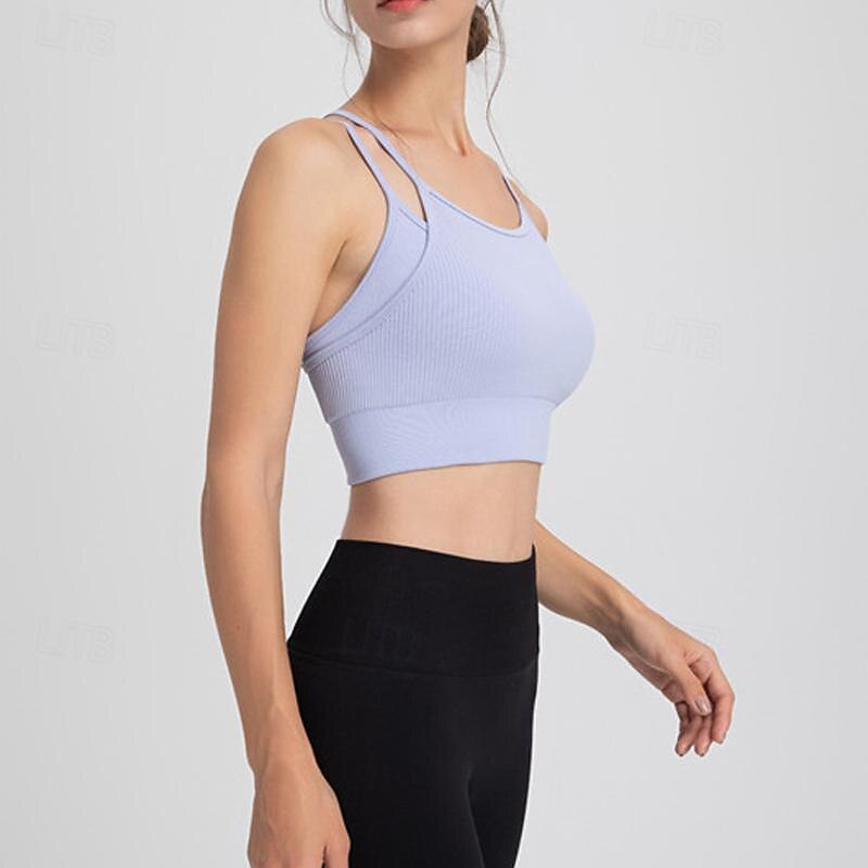 Women's Light Support Sports Bra Running Bra Racerback Bra Top Padded Fitness Leisure Sports Running Breathable Lightweight Soft Black Purple Orange Solid Colored4