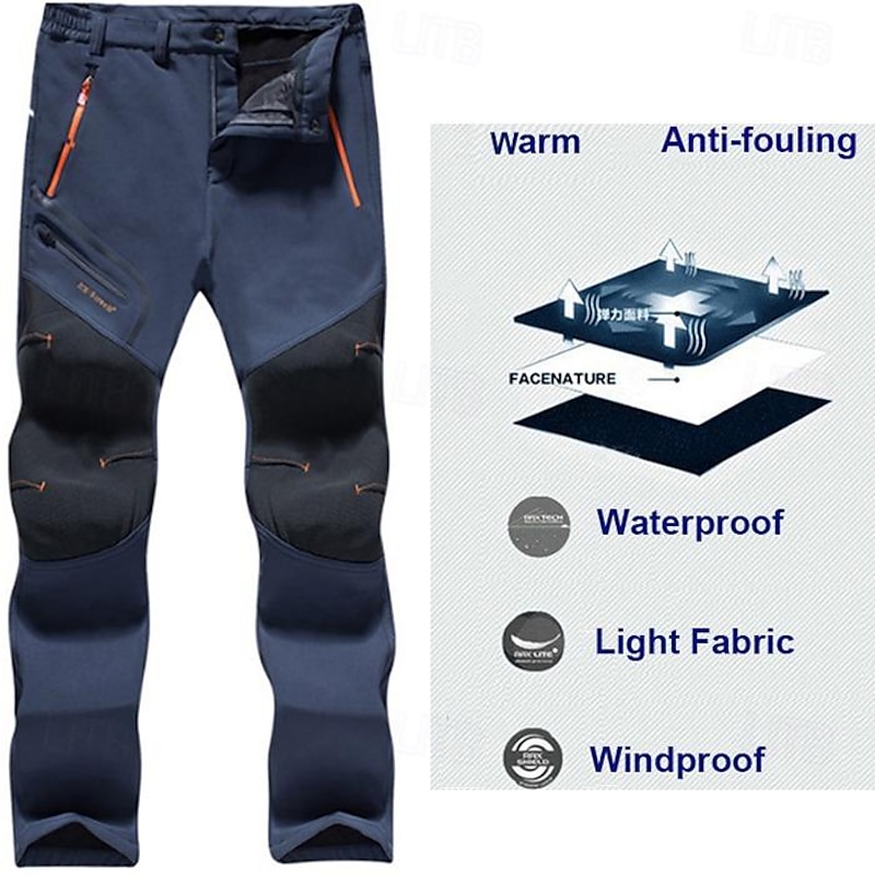 Men's Fleece Lined Pants Waterproof Hiking Pants Trousers Softshell Pants Winter Outdoor Thermal Warm Windproof Breathable Elastic Waist Fleece Bottoms Army Navy Grey Black Hunting Fishing Skiing3