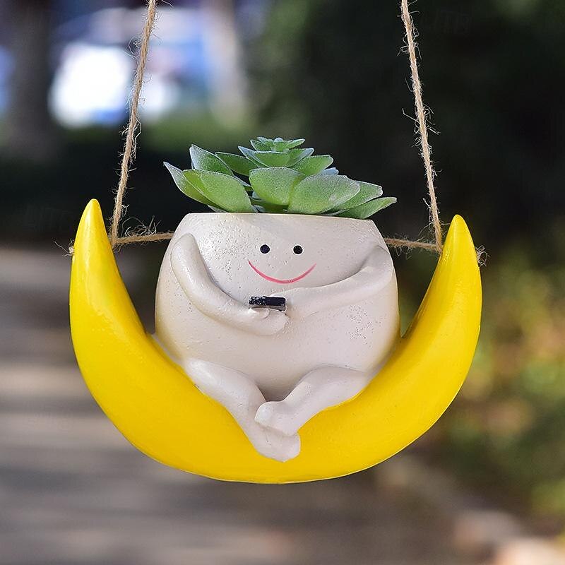 Swing Face Planter Pot Hanging Resin Flower Head Planters for Indoor and Outdoor Plants, Succulent Pots for String of Pearls Plant - Ideal Gifts